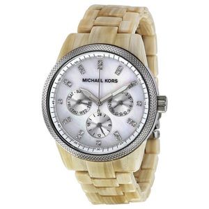 Michael Kors Ritz Multi-Function Crystal White Horn Acrylic Ladies Watch